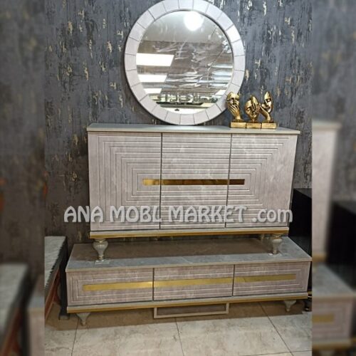 جلو مبلی پایه فلزی فورتیک طلایی طرح کوانتوم